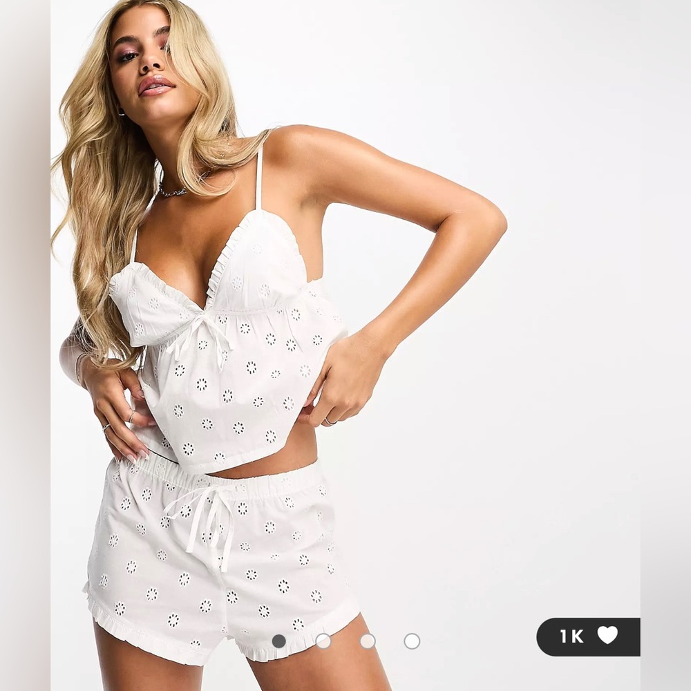 Boux Avenue flower bride rue cami and shorts set in ivory ASOS size US 6 UK 10